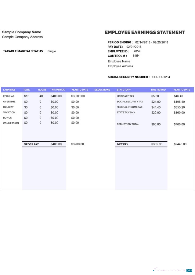 Download EMPLOYEE earnings statement template Word and PDF format version 8 Photoshop template